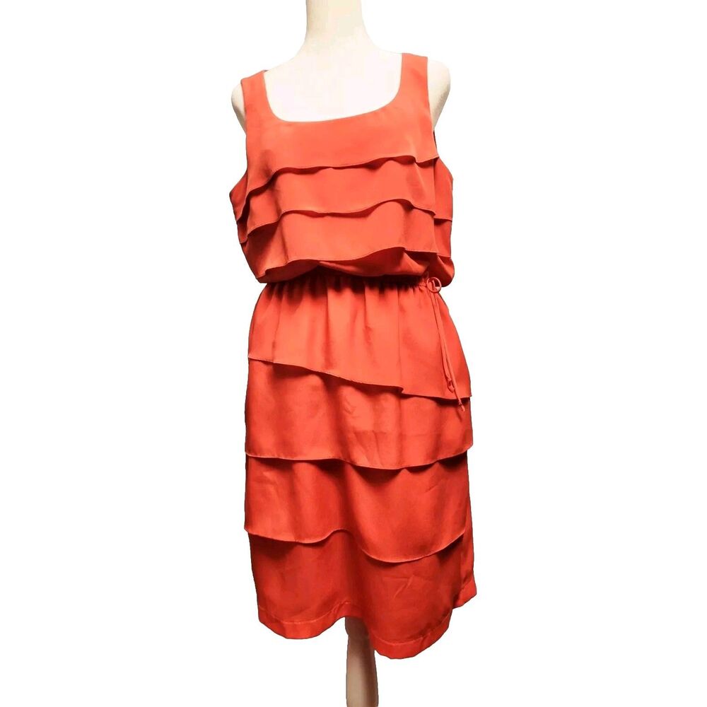Dressbarn Blousson Dress Womens 12 Layered Sleeveless Coral Color Knee Length